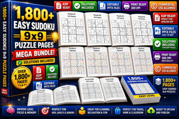 1800 Easy Sudoku Puzzle Mega Bundle KDP
