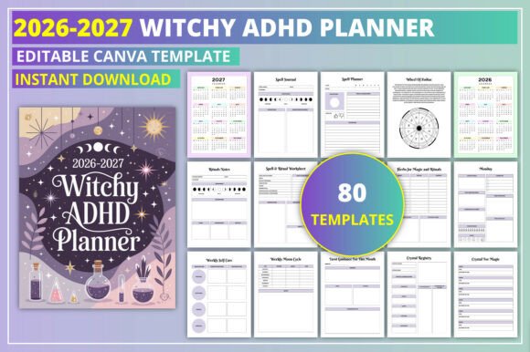 Editable 2026–2027 Witchy ADHD Planner: A Unique Blend of Productivity and Spirituality